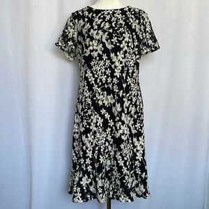 KARL LARGERFELD Overall Black White Floral Print Midi Dress Size 10 Garden Party